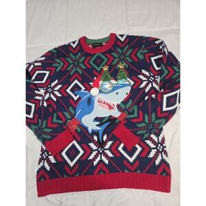 Blizzard Bay Sweater Mens M Nordic Fair Isle Shark Santa Ugly Christmas Crewneck